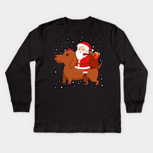 Santa Riding Dachshund Christmas Kids Long Sleeve T-Shirt